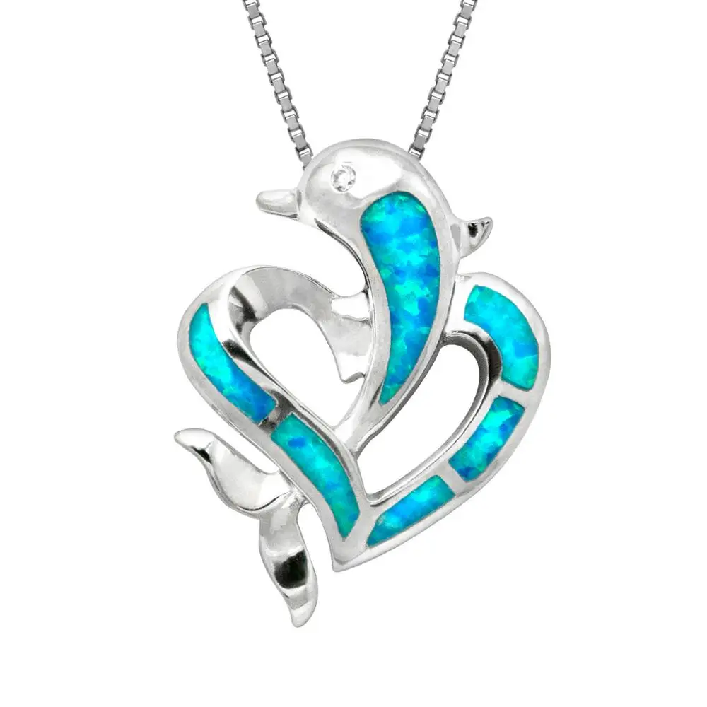 

Hot Selling 925 Sterling Silver Opal Jewelry Dolphin Heart Opal Pendant Necklace For Aniversary Engagement Birthday Party Gift