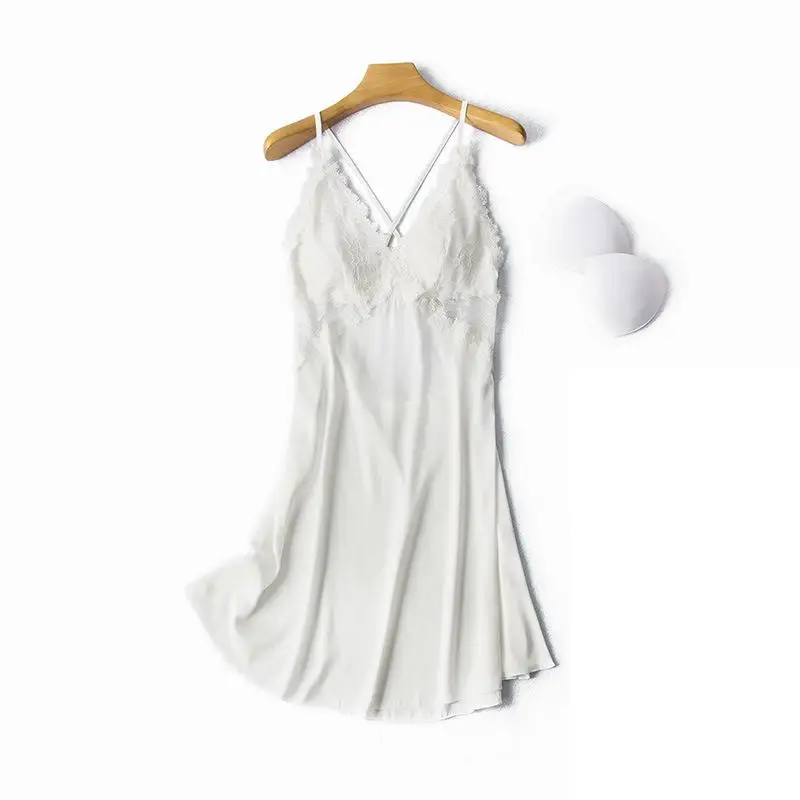 

Lady Nightdress Sexy Sleepdress Satin Intimate Lingerie Lace Strap Nightgown Hollow Out Nightwear Perspective Home Dressing Gown