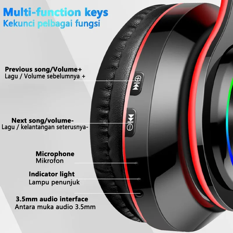 

New B39 Headphone LED Light Wireless Headset Sports Bluetooth Earphone Subwoofer Universal Folding Headphones For Smartphone