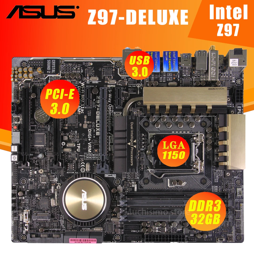 Preise LGA 1150 Asus Z97-Deluxe Motherboard Intel Z97 I7 I5 I3 DDR3 PCI-E 3,0 M.2 USB 3,1 HDMI Display Port Desktop Z97 Placa-Mãe 1150