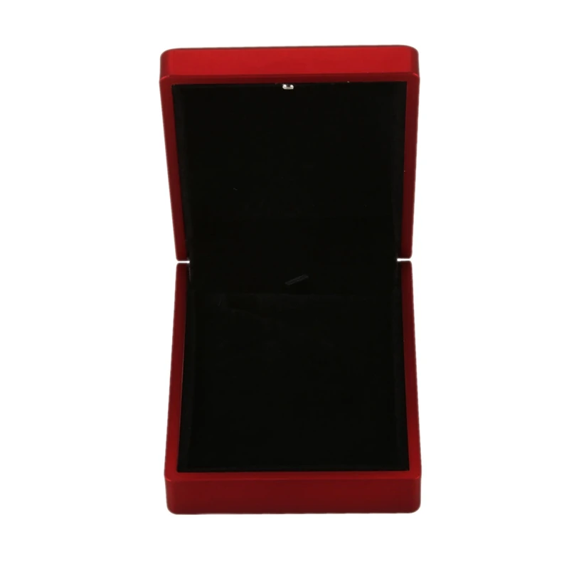

LED Lighted Necklace Box Rubber + Plush Pendant Case for Jewelry Display Wedding Valentine's Day Gift (Red)