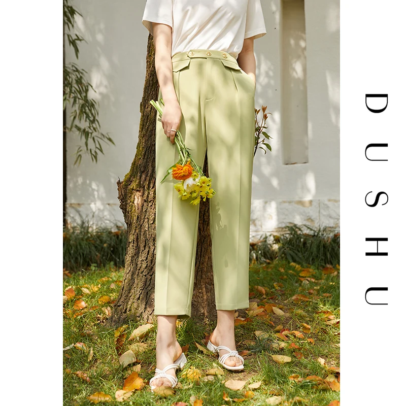 

DUSHU Plus Size Commuter Casual Pants Women High Waist 2021 Summer New Green All-match Trousers Suit Pants For Women