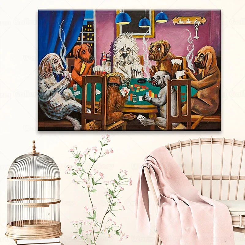Настенный фон на холсте с изображением собак играющих в покер | Дом и сад