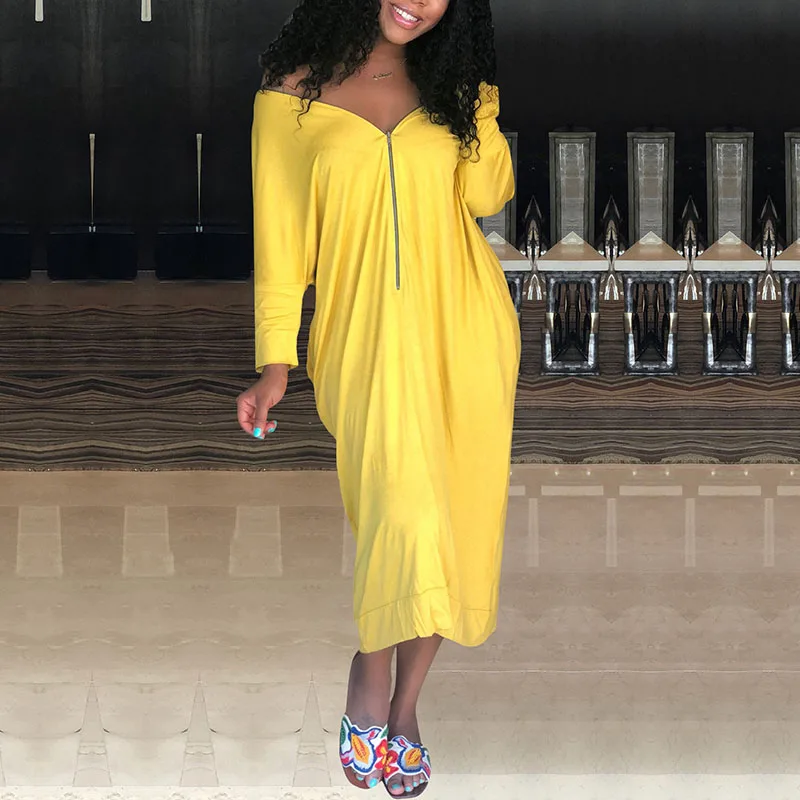 

Для женщин с открытыми плечами и узором «молния» одноцветное Платье макси с длинным рукавом