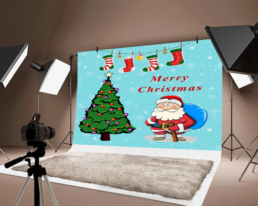 Милый Рождественский зеленый фон Санта-Клаус Рождественская елка фотография