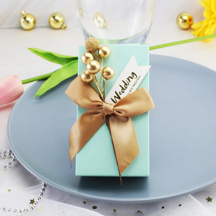 Mint green - gold Роскошная золотая бумага коробка конфет на свадьбу маленький шоколадный подарок коробки и упаковки с золотой бобы ленты Декор - Цвет: Mint green - gold