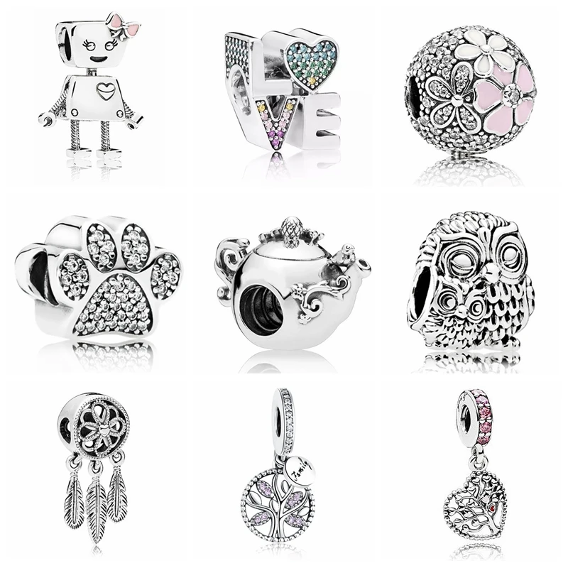 

Hot Sale 2021 High Quality Bear Paw Love Heart Charms Dreamcatcher Pendant 925 Sterling Silver Beads for DIY Original Bracelet