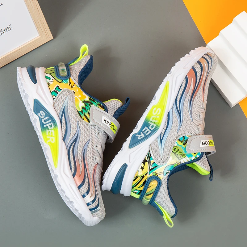 

Spring 2021 Teenager Shoe for Boy Black Gray Children Running Shoes Breathable Kids Designer Shoe Boys Soft Sole School Sneakers