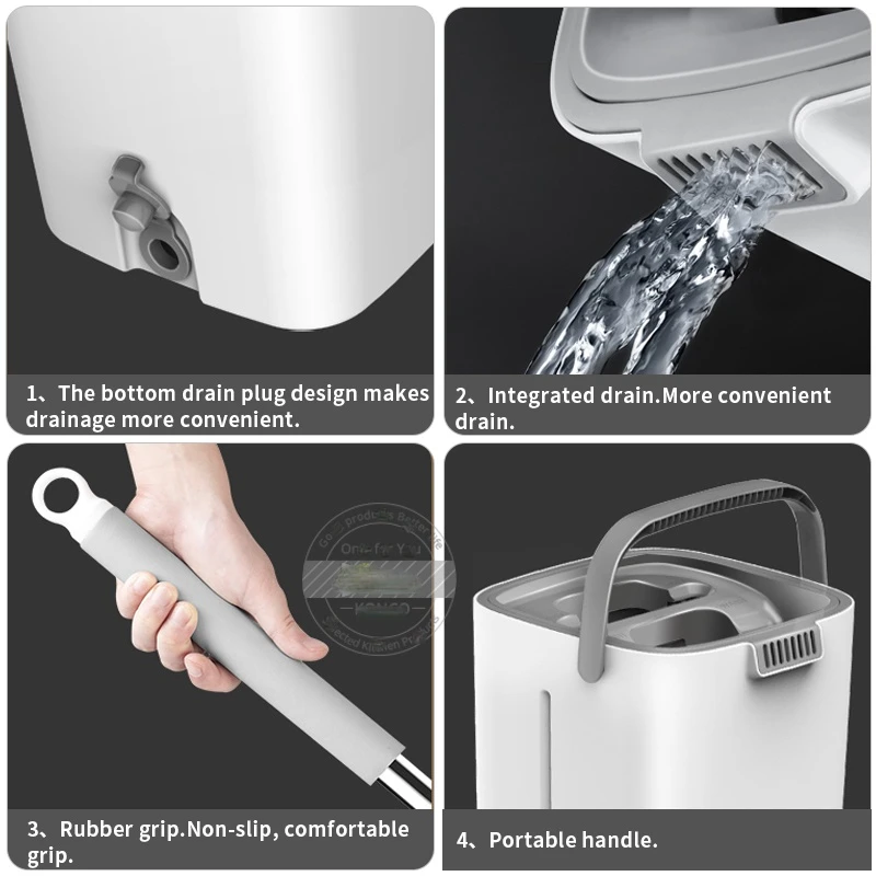 

Flat Squeeze Mop and Bucket Free Hand Wash Flat Mop Cleaning Lazy Tool Kit Floor Cleaner Microfiber Mops with Bucket House Clean