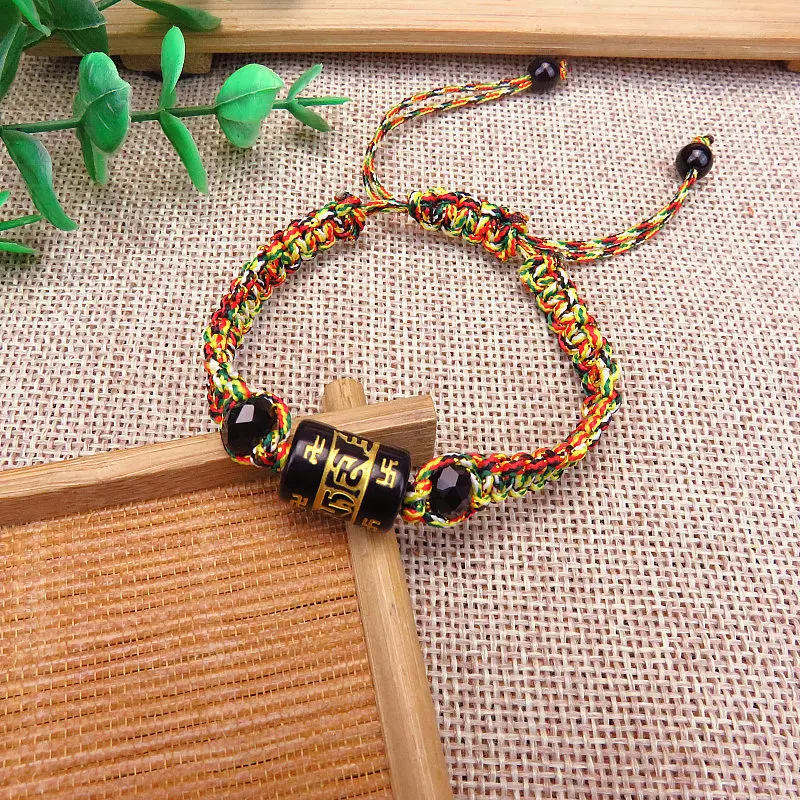 Минималистичный мужской браслет из шести слов на санскрите Будда бисера стекла