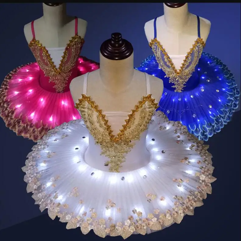 

2021 Tutú de Ballet El lago de los cisnes de luz Led Profesional para niñas, nuevo traje de bailarina para Ballet, Ropa de baile