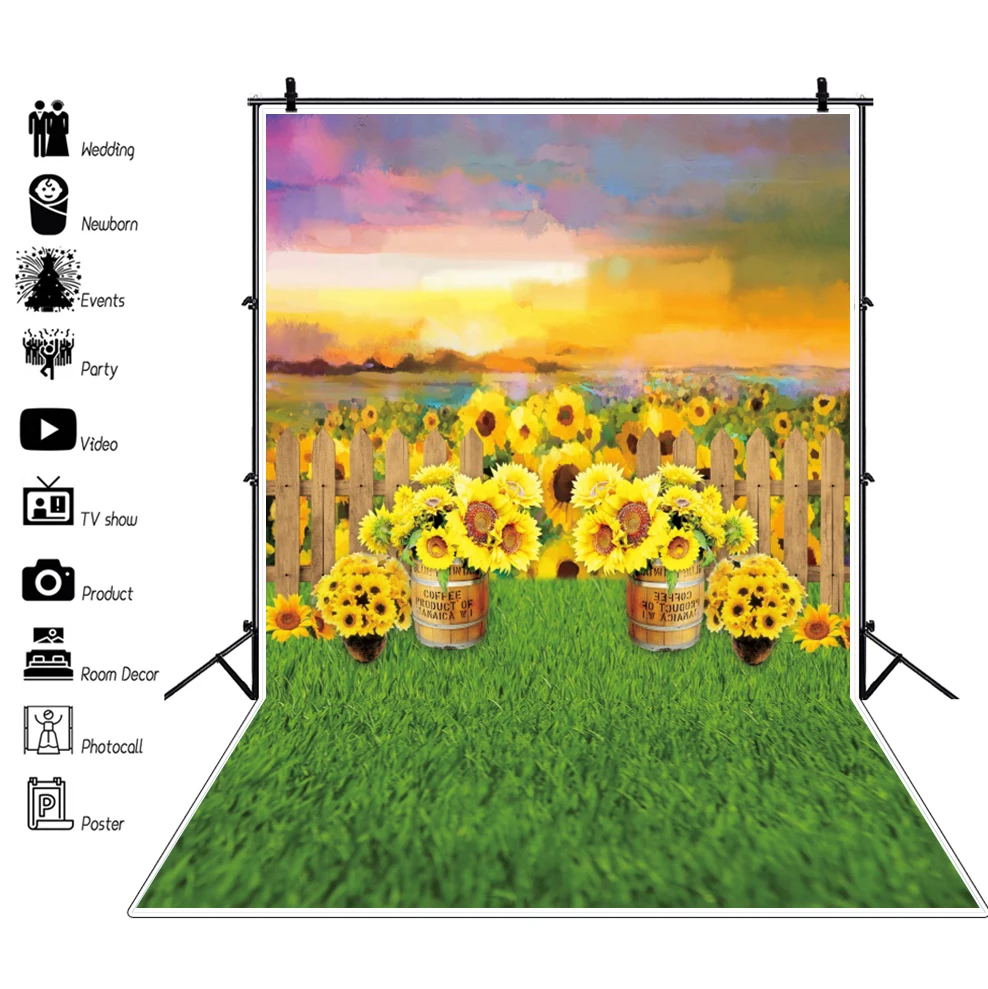 Подсолнухи зеленая трава ребенок портрет фотография Фон искусственная