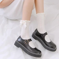ruffle bowknot lolita socks black white cosplay costumes cotton sock jk women princess uniform soxs sweet female cotton sock