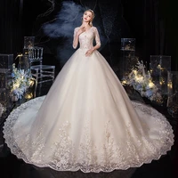 wedding dress 2022 new with sweep train luxury half sleeve sexy v neck ball gown princess lace wedding dresses plus size dress
