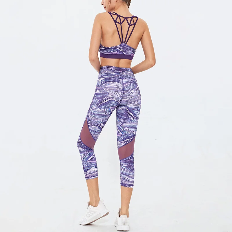 

2 pieces Sport Training Set Women Summer Mesh Gym Clothing Sportwear All printed Breathable Female Active Sportwear sets