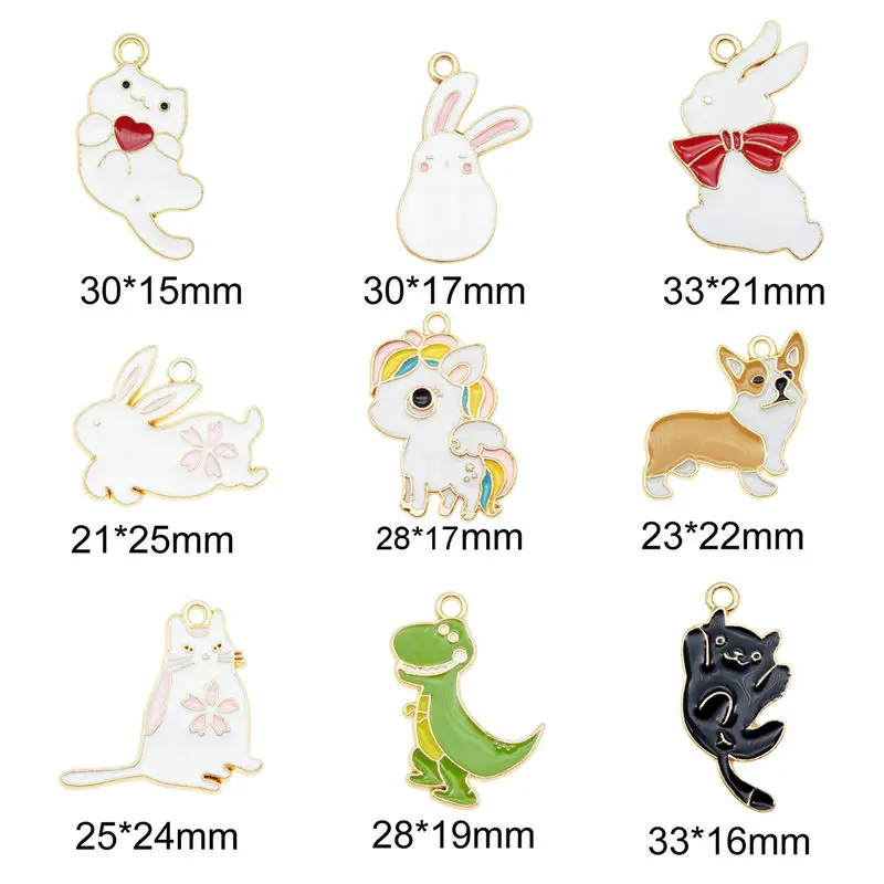 Julie Wang 5/9PCS Enamel Animal Charms Cat Dog Rabbit Dinosaur Alloy Gold Tone Necklace Bracelet Jewelry Making Accessory | Украшения и