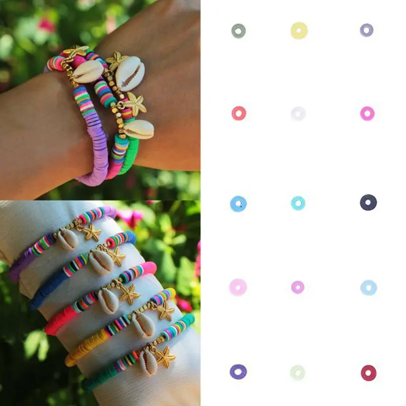 

15 Colors Rainbow Colorful Polymer Clay Spacer Discs Flat Round Beads for DIY Jewelry Earrings Bracelet Necklace Making Craft wi