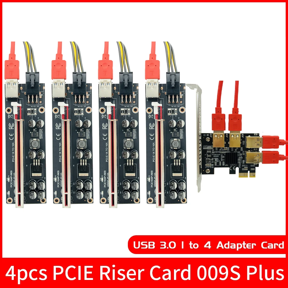 

H1111Z PCI-E PCIE Riser Card 1 to 4 USB3.0 Adapter Card Multiplier HUB PCI Express Riser 009S Plus Riser PCIE x16 For BTC Mining