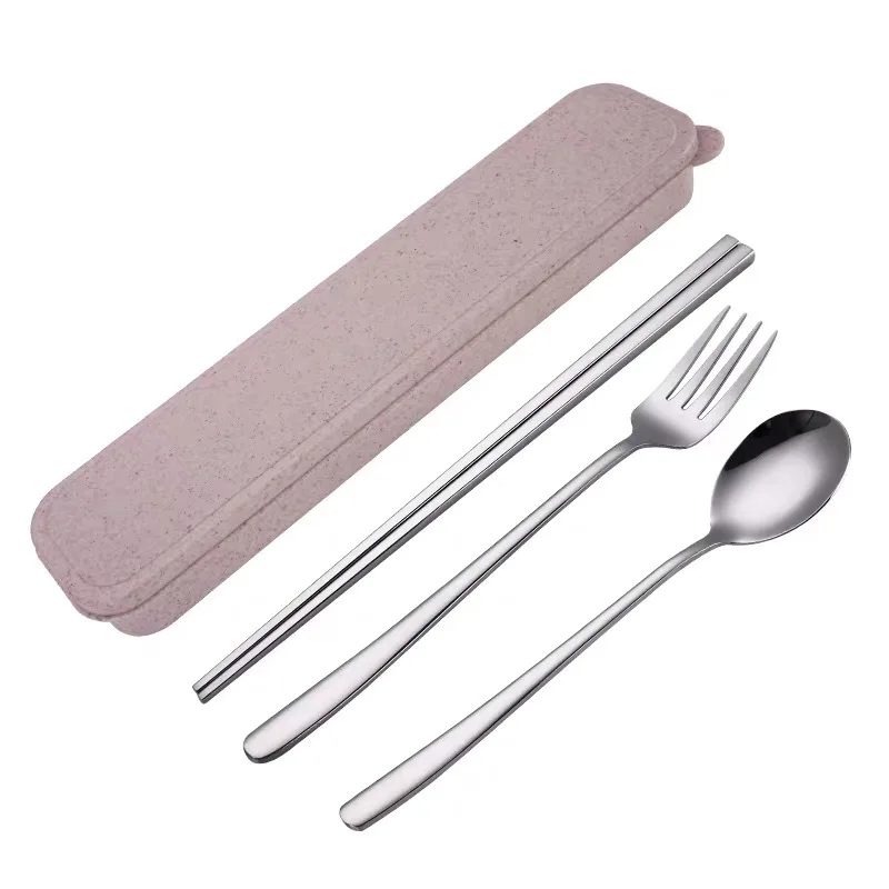 

Portable Tableware Set 304 Stainless Steel Spoon Fork Chopsticks Three Piece Student