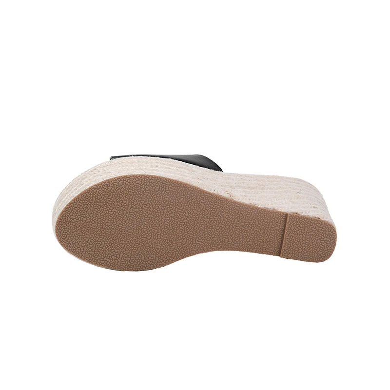 

Summer Women Sandal Patent Leather Wedges Hemp Rope Weaving Platform Slippers