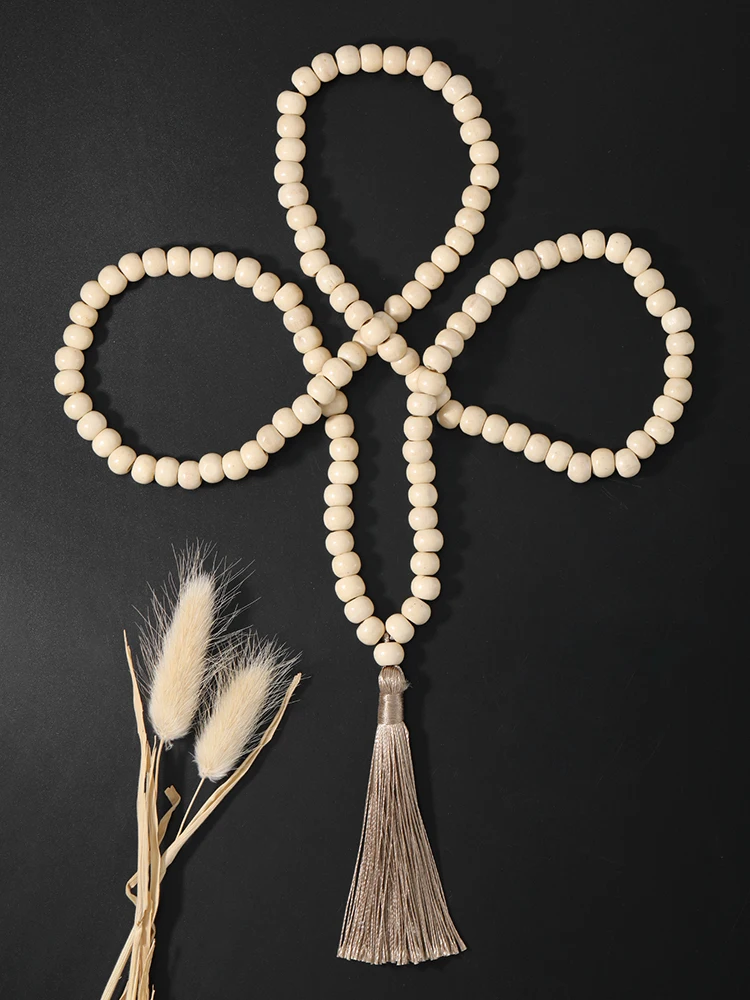 

Ожерелье ручной работы OAIITE в богемном стиле с деревянными бусинами и длинной кисточкой, Женское и мужское ожерелье с христианскими розами, ювелирные изделия