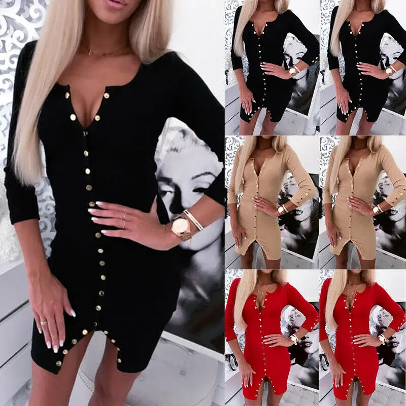 Женское сексуальное облегающее мини платье с длинным рукавом Трикотажное