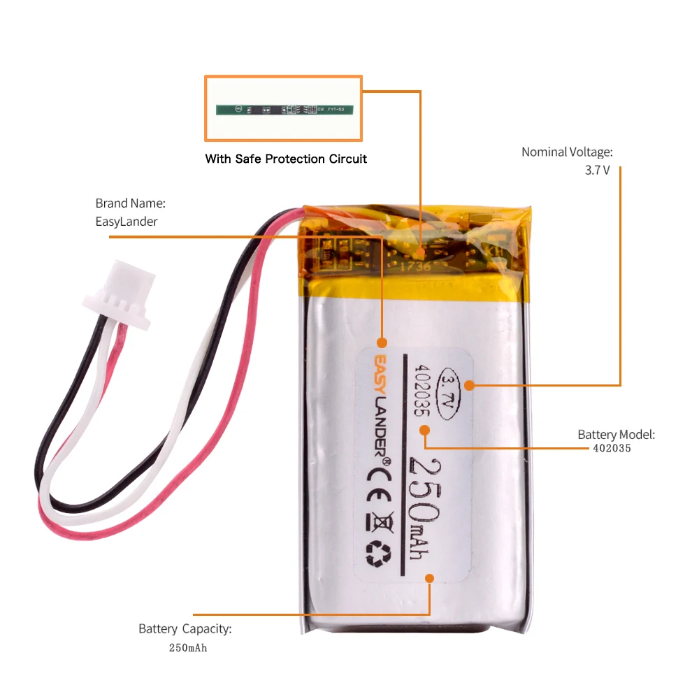 

3.7V 250mAh Li Polymer Battery For GPS DVR MP3 Driving recorder XIAOYI Car Dash Camera DVR 402035 CP5/21/36