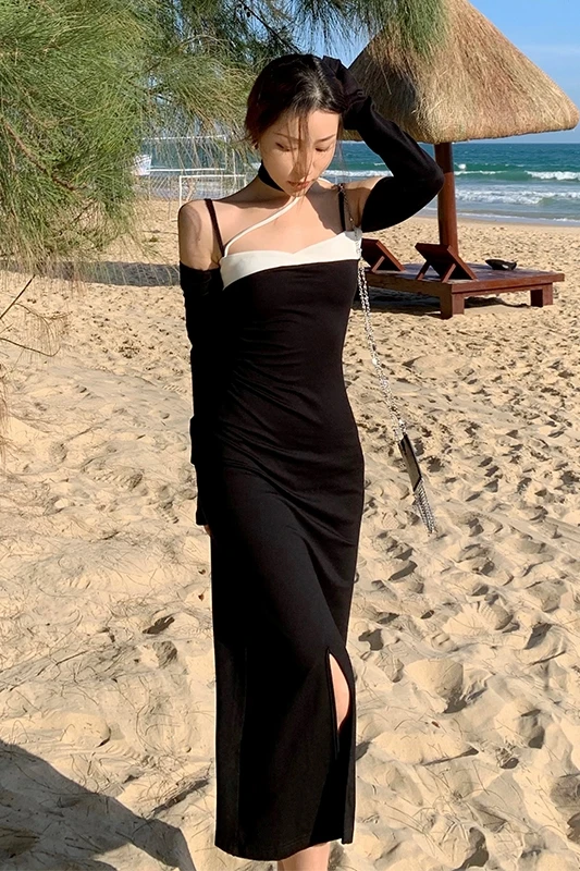 

COIGARSAM Beach Style Vintage Full Sleeve Women dress New Dresses 1849