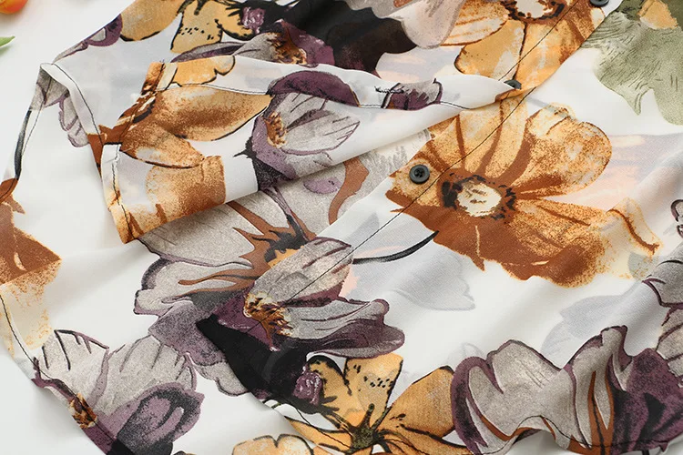 

Flower Print Women's Shirt Plus Size XXXL 4XL Casual Summer Chiffon Long Sleeve Shirts Chemise KKFY5431