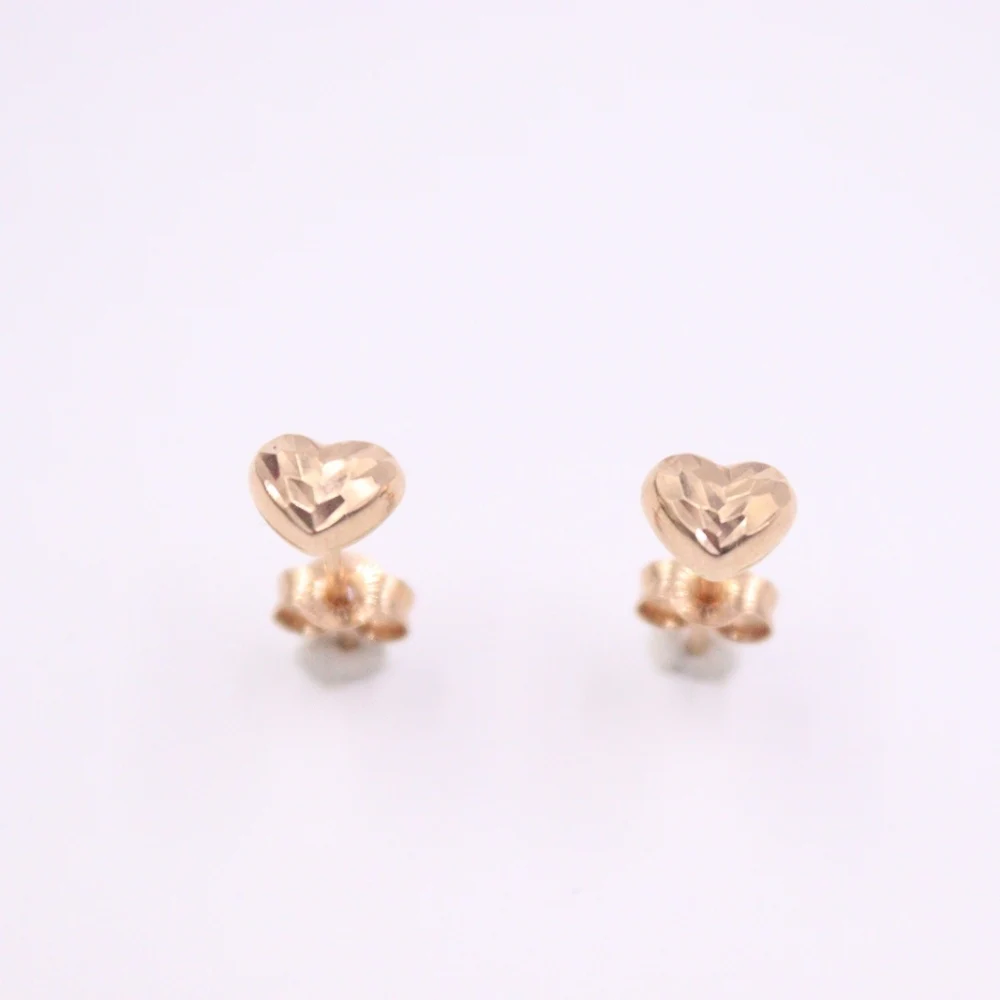 

Au750 Real 18k Rose Gold Earrings Luck Carved Heart Stud Earrings 1-1.3g 15x6mm For Women