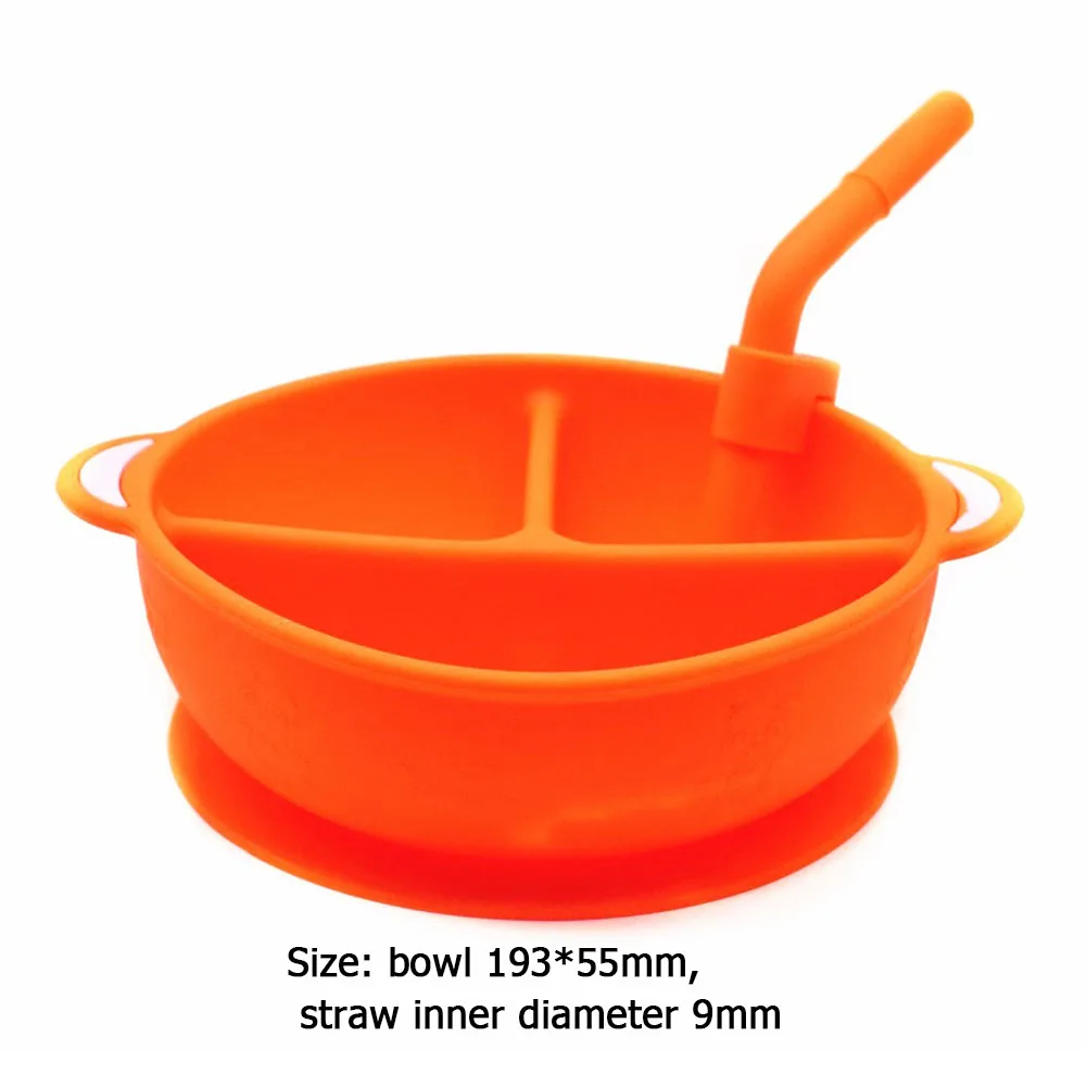 

Silicone Feeding Dishes Baby Plate with Straw Food Tableware Divided Food Bowl Comfortable Children Portable Elements