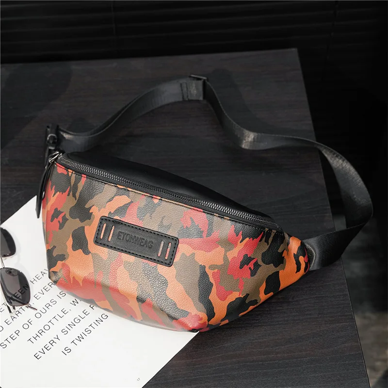 

Man Street Camouflage leather Small Crossbody Chest Bag Men's Single Shoulder Messenger Bag Motorcycle Fanny Pack Waist Bag 2021