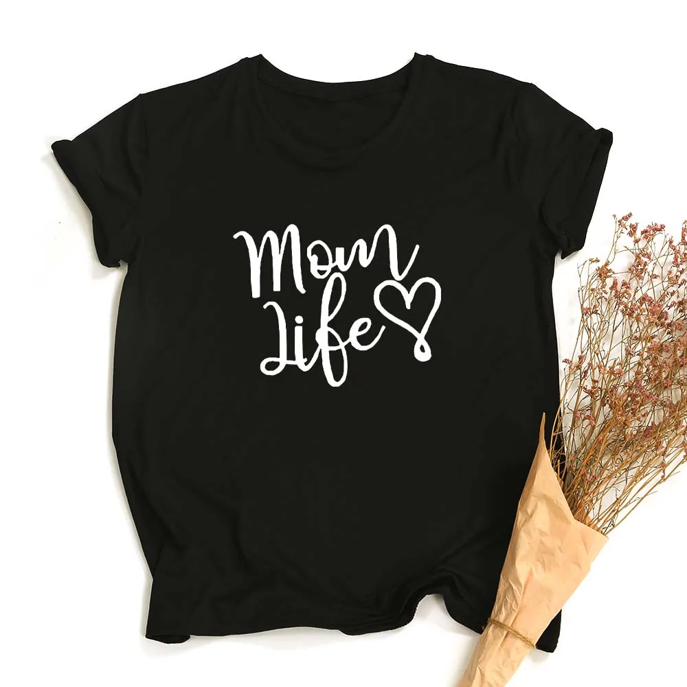 Футболка женская летняя с круглым вырезом и надписью Mom Life|Футболки| |