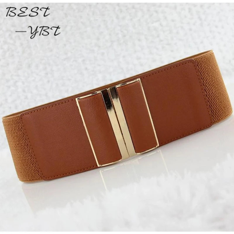 Новый стиль двойная пряжка имитация кожи cummerbunds для женщин эластичный широкий