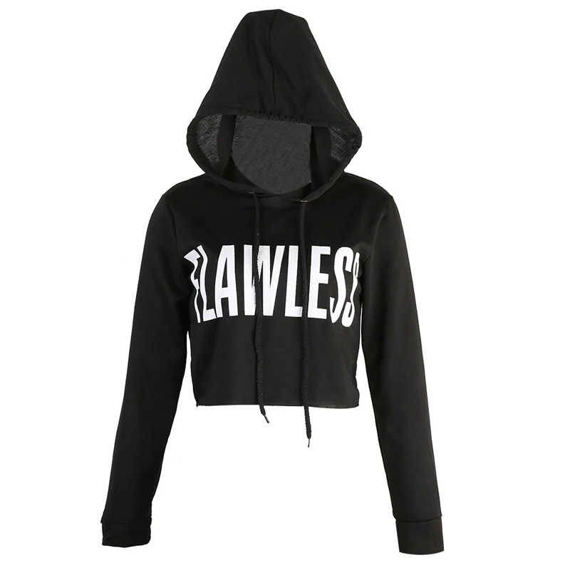 Spring Autumn Womens Crop Hoodie Long Sleeve Jumper Hooded Pullover Coat Casual Sweatshirt Top Outwear