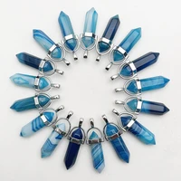 fashion new natural stone blue striped agates pendants necklace for making jewelry charm pendulum accessories 24pc free shipping