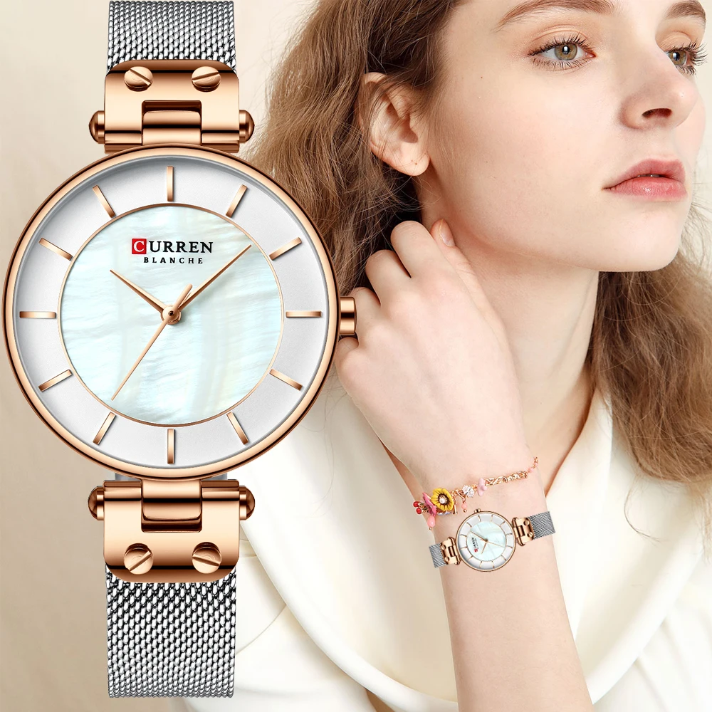 

Curren 9056 New Fashion Ladies Watches for Women Elegant Daily Dress Mesh Steel Quartz Clocks with Slim Band Montre Femme 2019