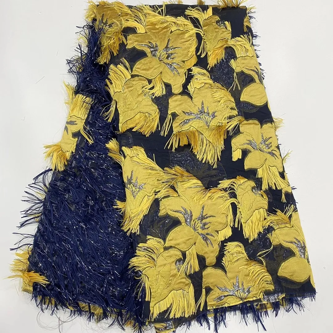 

Желтая Тюлевая кружевная ткань, африканская очень мягкая вышивка перьями, последняя Высококачественная нигерийская кружевная ткань, сваде...