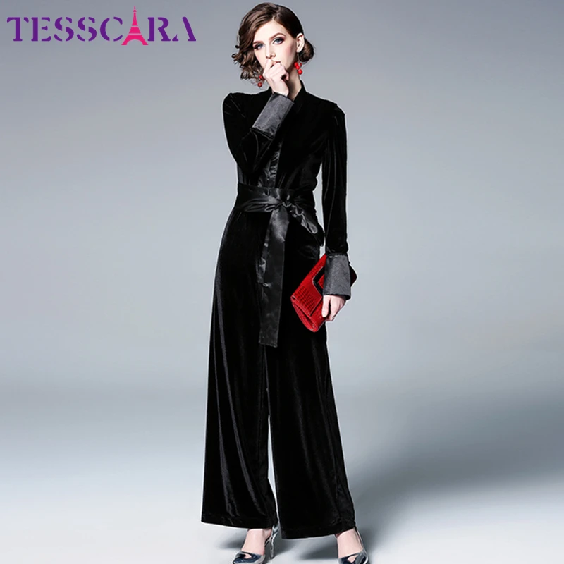 Женский осенне зимний элегантный бархатный комбинезон TESSCARA модные офисные