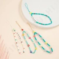 chic green acrylic beads mobile phone chain soft pottery love hand phone chain short anti lost lanyard jewelry for women girl