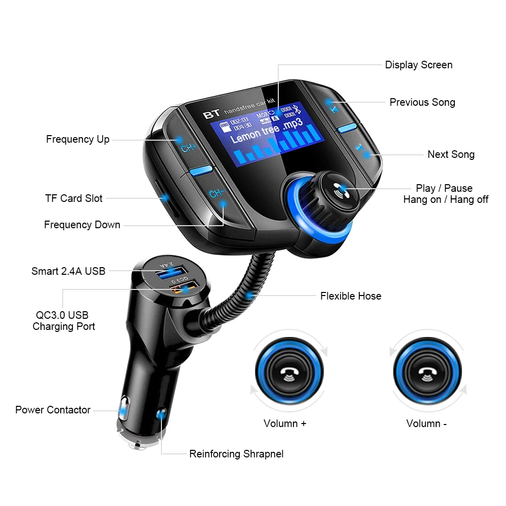 Bluetooth Fm-трансмиттер Prazata автомобильный AUX-передатчик ТВ-радио двойной USB QC3.0