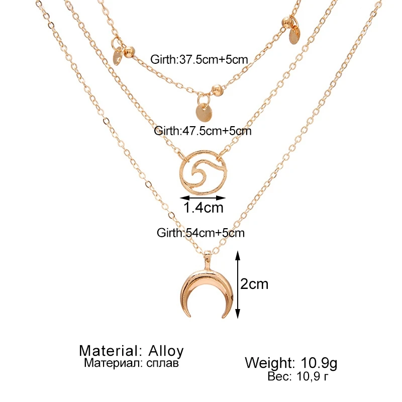 

DAXI Vintage Simple Layered Small Sequins Choker Necklace For Women Wave Coin Moon Horn Pendant Necklaces Sets One Piece
