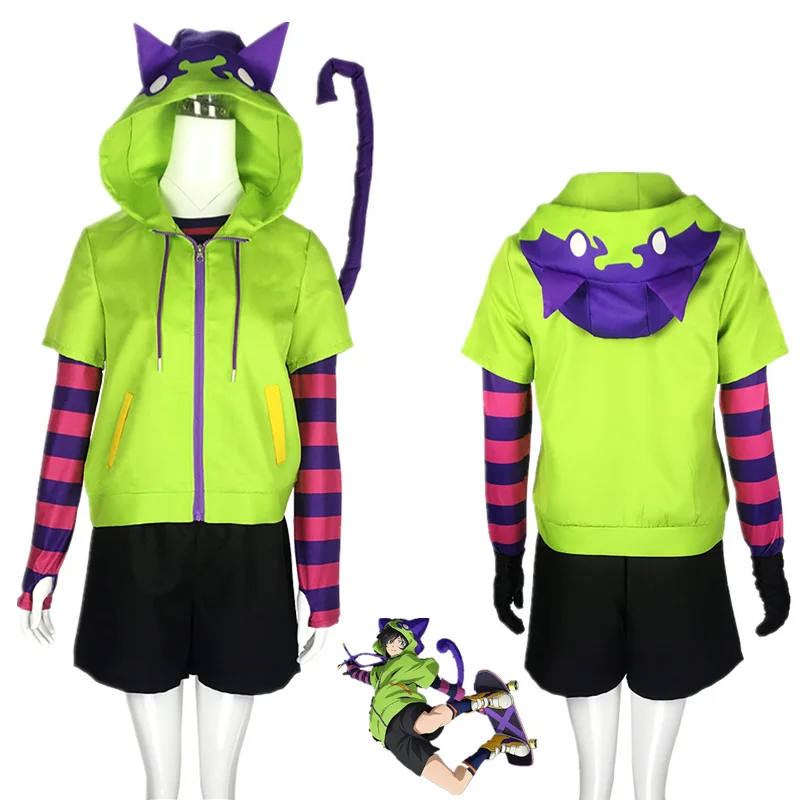 

SKâˆž SK8 The Infinity Chinen Miya Cosplay Costume Set Zipper Hooded Top Coat Shorts Tail Socks Gloves Suit