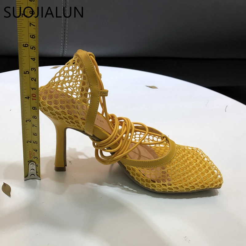 Женские туфли-лодочки SUOJIALUN с дышащей сеткой на высоком каблуке-шпильке