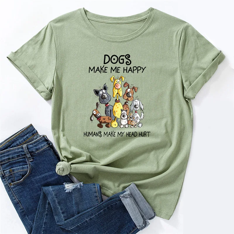 

100%Cotton Women T Shirt Women Shirt Lovely Dogs Printed T Shirts O Neck Short Sleeve Kawaii Graphic Tee Mujer Camisetas