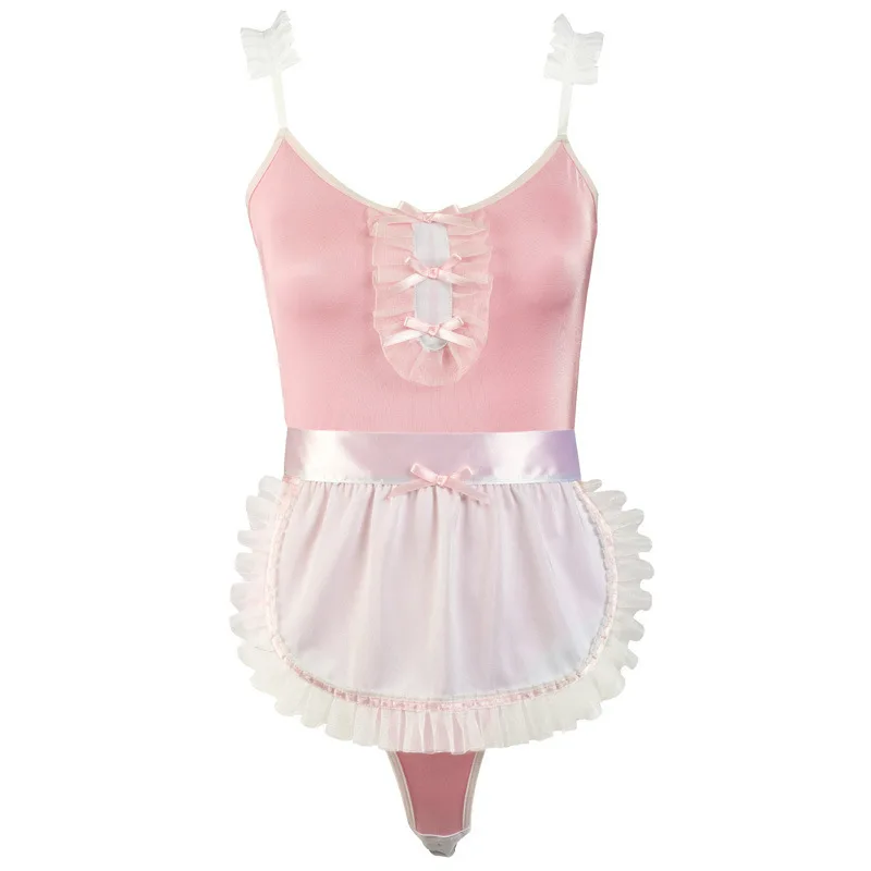 Милая розовая форма горничной сексуальный кружевной купальник на бретельках с