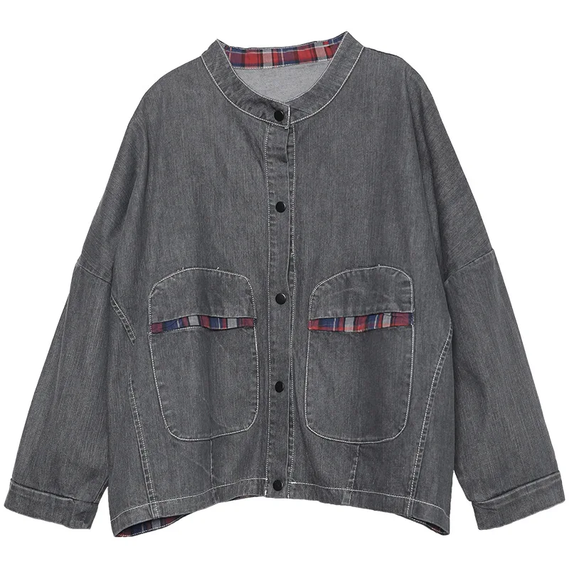 Куртка женская осенняя в клетку с карманами европейском стиле | Женская одежда