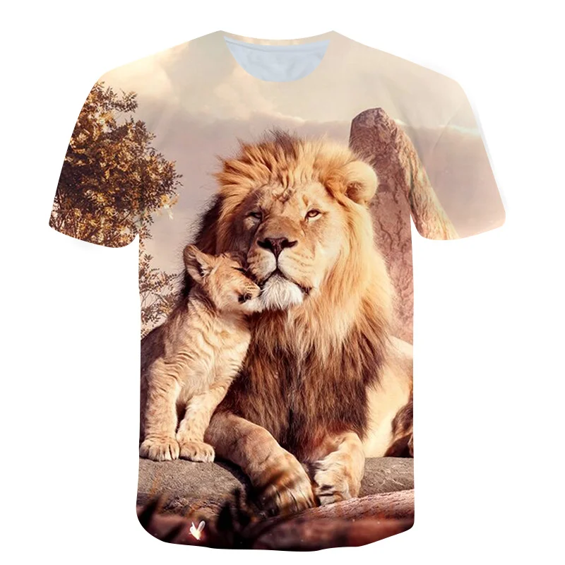 

3D Printing Lion Figure Men's T-shirt Summer Youth Oversized Shirt O-neck Top Street Fashion Clothes
