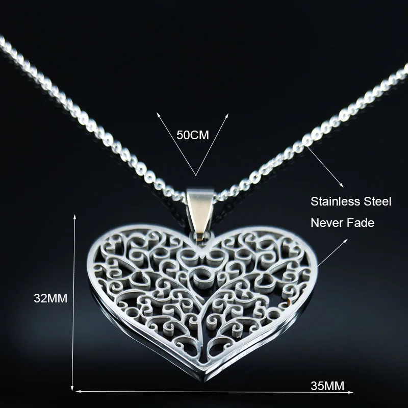 

Tree of Life Heart Silver Color Chain Necklace for Women StainlessSteel Necklaces Jewelry acero inoxidable joyeria mujer N3044