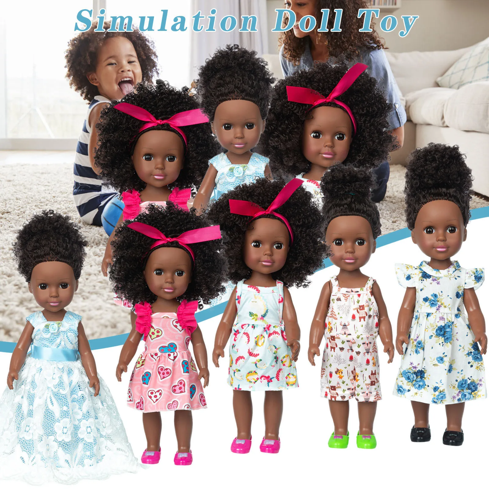 

1PC Black Butterfly Print Black Babys Cute Curly Hair Black 8 Inch Vinyl Baby Toys Direct Sale Multiple Style Clothings Headband